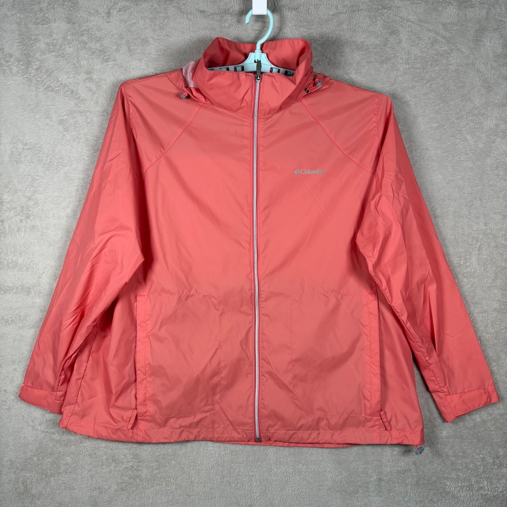 Columbia Switchback II Jacket Womens 3X Coral Pink Full Zip Hooded Hiking NEW